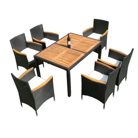 7 Piece Outdoor Patio Wicker Dining Set Patio Wicker Furniture Dining Set Wacacia Wood Top 2