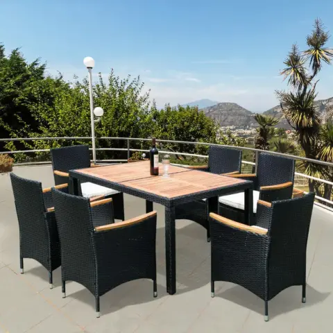 7 Piece Outdoor Patio Wicker Dining Set Patio Wicker Furniture Dining Set Wacacia Wood Top 20