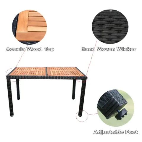 7 Piece Outdoor Patio Wicker Dining Set Patio Wicker Furniture Dining Set Wacacia Wood Top 25