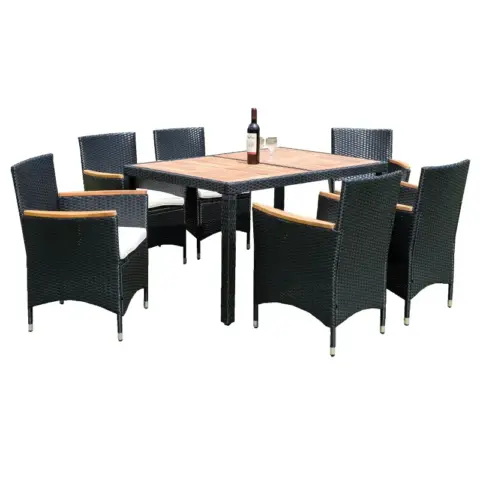 7 Piece Outdoor Patio Wicker Dining Set Patio Wicker Furniture Dining Set Wacacia Wood Top 3