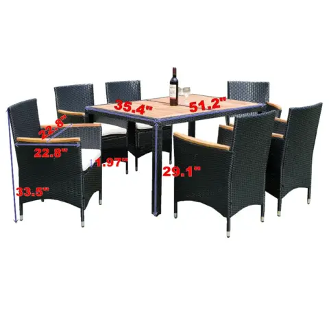 7 Piece Outdoor Patio Wicker Dining Set Patio Wicker Furniture Dining Set Wacacia Wood Top 30