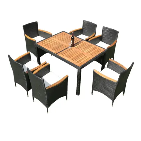 7 Piece Outdoor Patio Wicker Dining Set Patio Wicker Furniture Dining Set Wacacia Wood Top 4