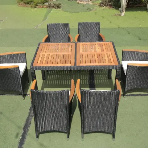 7 Piece Outdoor Patio Wicker Dining Set Patio Wicker Furniture Dining Set Wacacia Wood Top 5