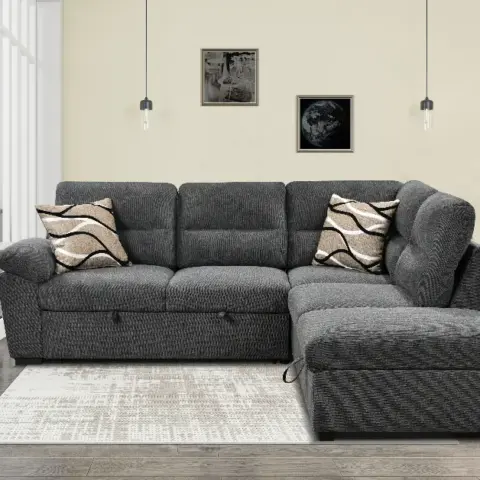 95'' Sectional Sofa with Ultra Soft Back Cushion,Sleeper Sectional Sofa with Pull Out Couch Bed and Storage Ottoman