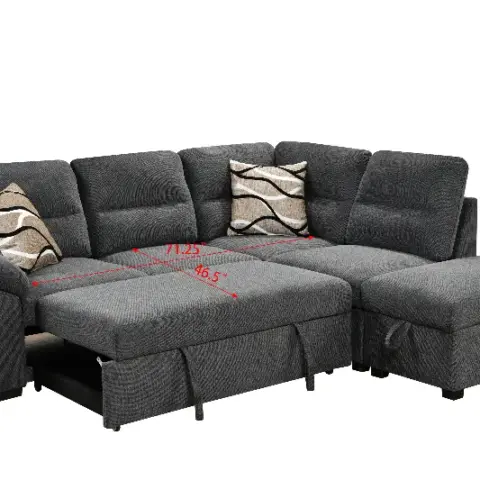 95'' Sectional Sofa with Ultra Soft Back Cushion,Sleeper Sectional Sofa with Pull Out Couch Bed and Storage Ottoman