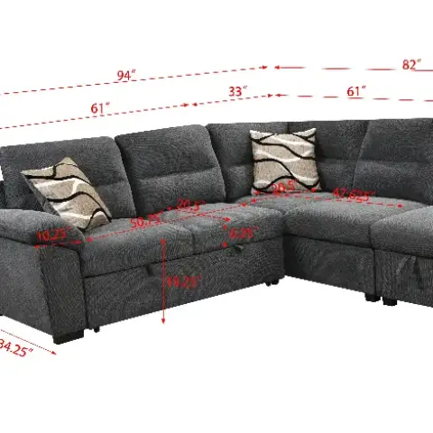 95'' Sectional Sofa with Ultra Soft Back Cushion,Sleeper Sectional Sofa with Pull Out Couch Bed and Storage Ottoman