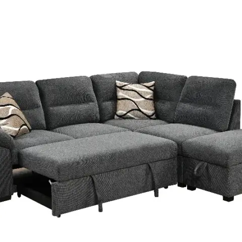 95'' Sectional Sofa with Ultra Soft Back Cushion,Sleeper Sectional Sofa with Pull Out Couch Bed and Storage Ottoman