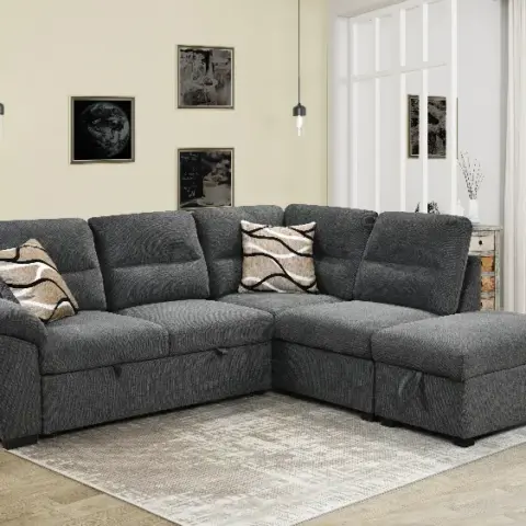 95'' Sectional Sofa with Ultra Soft Back Cushion,Sleeper Sectional Sofa with Pull Out Couch Bed and Storage Ottoman