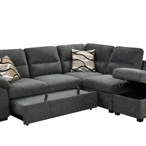 95'' Sectional Sofa with Ultra Soft Back Cushion,Sleeper Sectional Sofa with Pull Out Couch Bed and Storage Ottoman