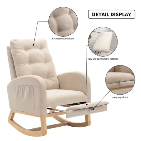 Accent Rocking Chair With Footrest High Back Rubber Wood Rocking Legs Bedroom Living Space 26.77d X 38.36w X 39.76h Inch 10