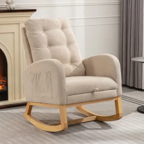 Accent Rocking Chair With Footrest High Back Rubber Wood Rocking Legs Bedroom Living Space 26.77d X 38.36w X 39.76h Inch 2