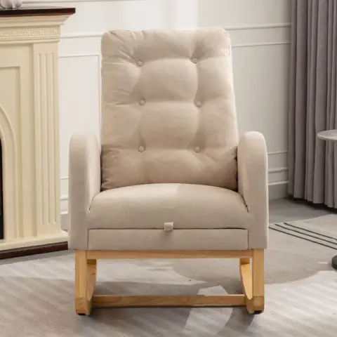 Accent Rocking Chair With Footrest High Back Rubber Wood Rocking Legs Bedroom Living Space 26.77d X 38.36w X 39.76h Inch 3