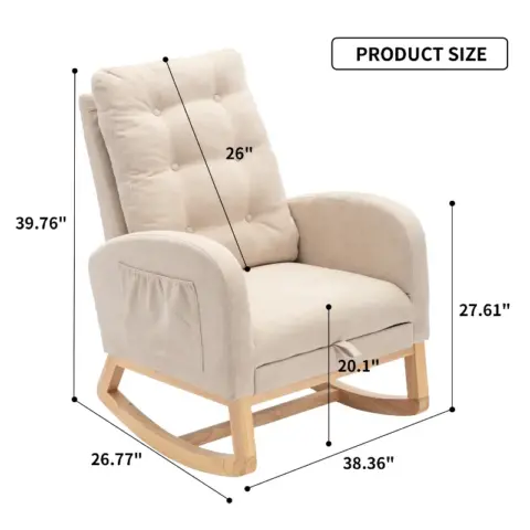 Accent Rocking Chair With Footrest High Back Rubber Wood Rocking Legs Bedroom Living Space 26.77d X 38.36w X 39.76h Inch 4