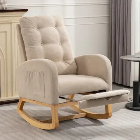 Accent Rocking Chair With Footrest High Back Rubber Wood Rocking Legs Bedroom Living Space 26.77d X 38.36w X 39.76h Inch 5
