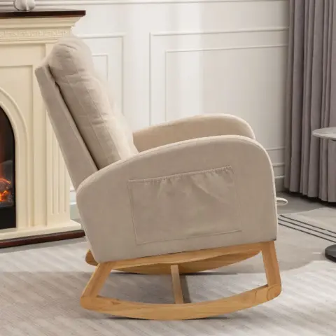 Accent Rocking Chair With Footrest High Back Rubber Wood Rocking Legs Bedroom Living Space 26.77d X 38.36w X 39.76h Inch 6