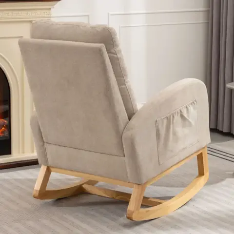 Accent Rocking Chair With Footrest High Back Rubber Wood Rocking Legs Bedroom Living Space 26.77d X 38.36w X 39.76h Inch 9
