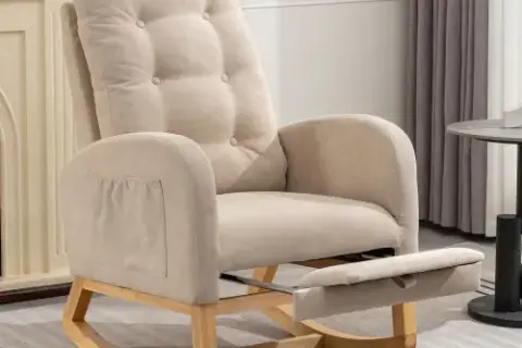 Accent Rocking Chair With Footrest High Back Rubber Wood Rocking Legs Bedroom Living Space 26.77d X 38.36w X 39.76h Inch