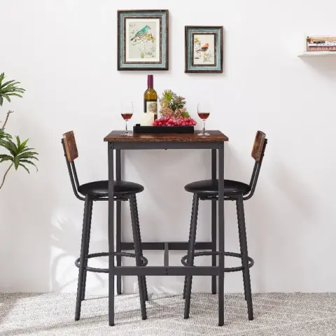 Bar Table Set With 2 Bar Stools Pu Soft Seat With Backrest, Rustic Brown 10