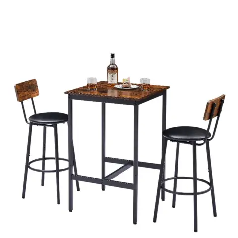 Bar Table Set With 2 Bar Stools Pu Soft Seat With Backrest, Rustic Brown 11