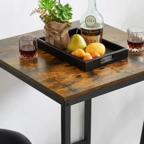Bar Table Set With 2 Bar Stools Pu Soft Seat With Backrest, Rustic Brown 12