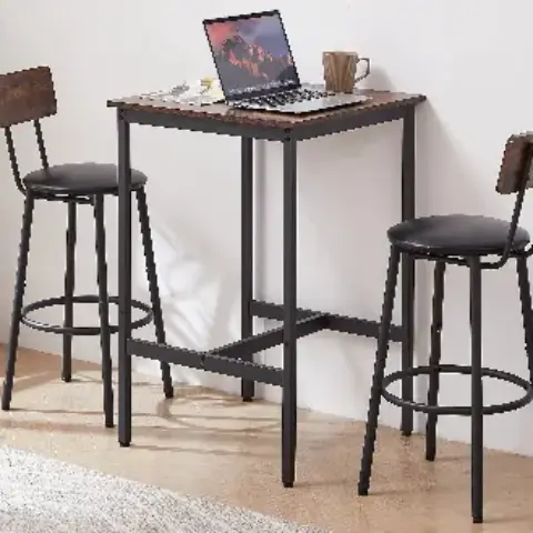 Bar Table Set With 2 Bar Stools Pu Soft Seat With Backrest, Rustic Brown 14