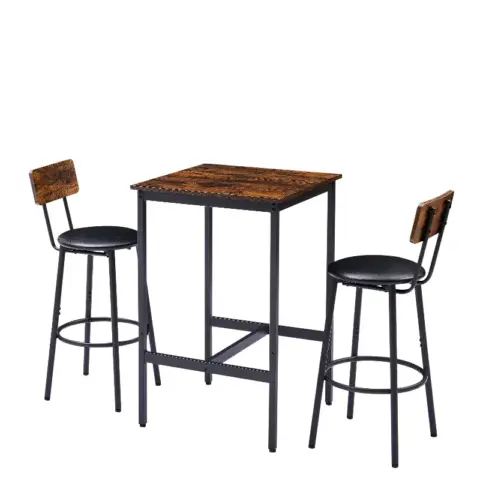 Bar Table Set With 2 Bar Stools Pu Soft Seat With Backrest, Rustic Brown 9