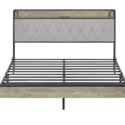 Bed Frame With Charging Station Queen Size,grey 13