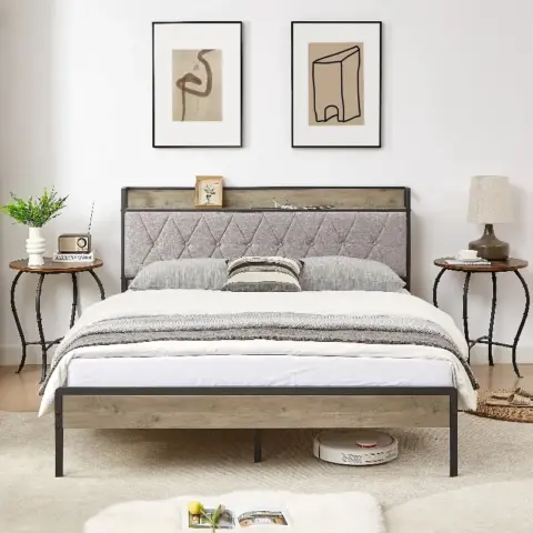 Bed Frame With Charging Station Queen Size,grey 14