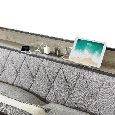 Bed Frame With Charging Station Queen Size,grey 9