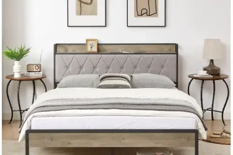 Bed Frame With Charging Station Queen Size,grey