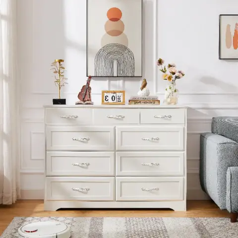 Bedroom Dresser, 9 Drawer Long Dresser With Antique Handles, Wood Chest Of Drawers For Kids Room, Living Room, Entry And Hallway 1