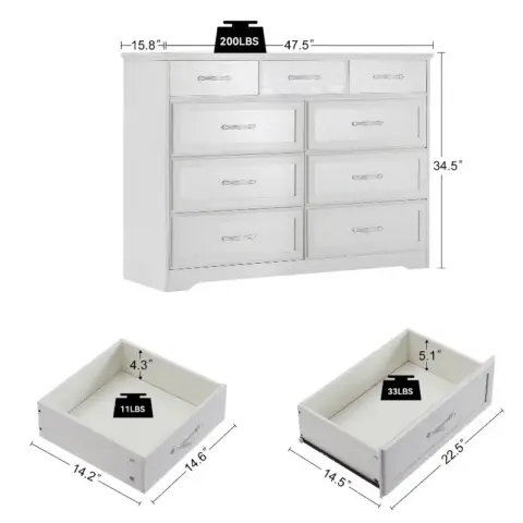 Bedroom Dresser, 9 Drawer Long Dresser With Antique Handles, Wood Chest Of Drawers For Kids Room, Living Room, Entry And Hallway 12