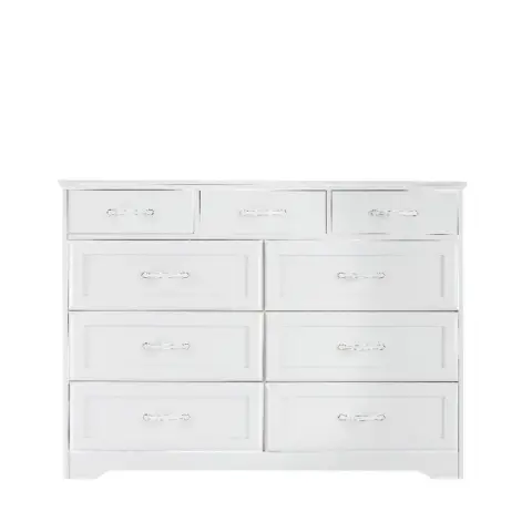 Bedroom Dresser, 9 Drawer Long Dresser With Antique Handles, Wood Chest Of Drawers For Kids Room, Living Room, Entry And Hallway 9