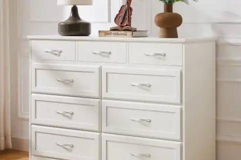 Bedroom Dresser, 9 Drawer Long Dresser With Antique Handles, Wood Chest Of Drawers For Kids Room, Living Room, Entry And Hallway