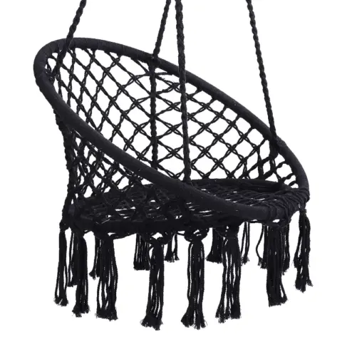 Black Swing,hammock Chair Macrame Swing,max 330 Lbs Hanging Cotton Rope Hammock Swing Chair For Indoor And Outdoor 1
