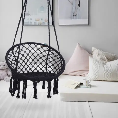 Black Swing,hammock Chair Macrame Swing,max 330 Lbs Hanging Cotton Rope Hammock Swing Chair For Indoor And Outdoor 2