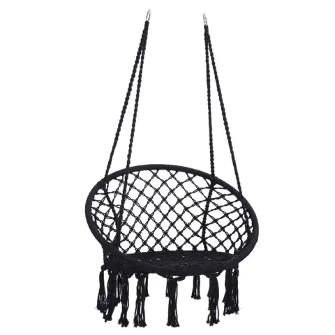 Black Swing,hammock Chair Macrame Swing,max 330 Lbs Hanging Cotton Rope Hammock Swing Chair For Indoor And Outdoor 3