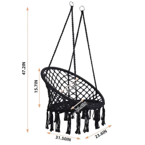 Black Swing,hammock Chair Macrame Swing,max 330 Lbs Hanging Cotton Rope Hammock Swing Chair For Indoor And Outdoor 7