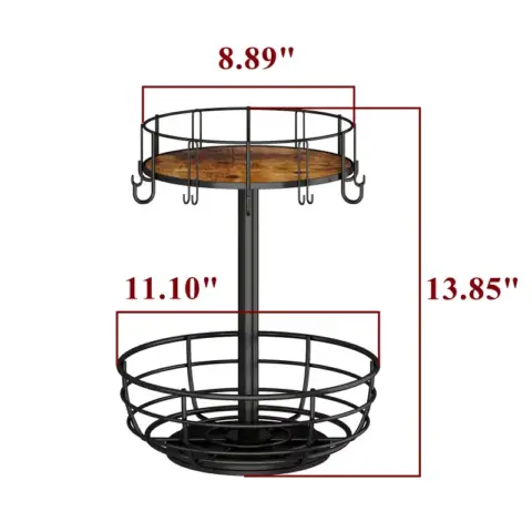 Carousel Coffee Pod Holder Basket, K Cup Organizer For Counter, Coffee Cup Organizer With 12 Mug Hooks, Mug Tree With Storage Basket, For Coffee Bar, Black 7