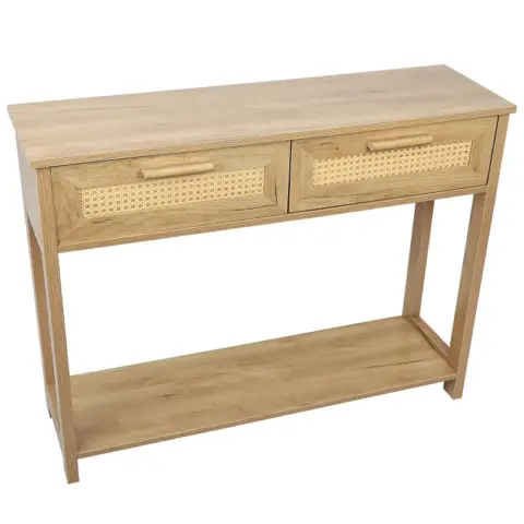 Console Table With 2 Drawers, Sofa Table, Entryway Table With Open Storage Shelf, Narrow Accent Table With Rattan Design For Living Roomentryway 1