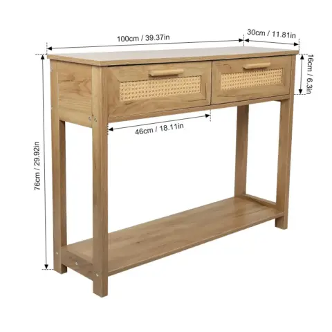 Console Table With 2 Drawers, Sofa Table, Entryway Table With Open Storage Shelf, Narrow Accent Table With Rattan Design For Living Roomentryway 4