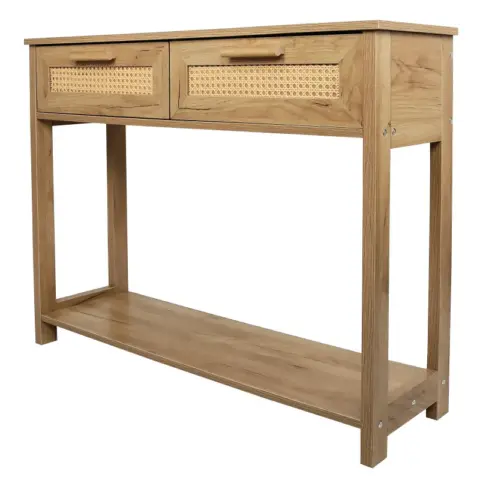 Console Table With 2 Drawers, Sofa Table, Entryway Table With Open Storage Shelf, Narrow Accent Table With Rattan Design For Living Roomentryway 5
