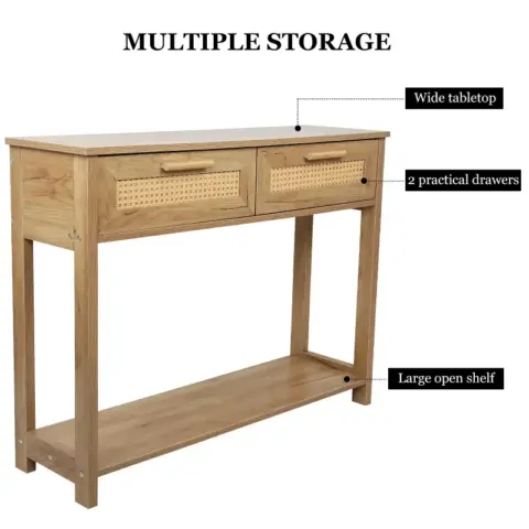 Console Table With 2 Drawers, Sofa Table, Entryway Table With Open Storage Shelf, Narrow Accent Table With Rattan Design For Living Roomentryway 7