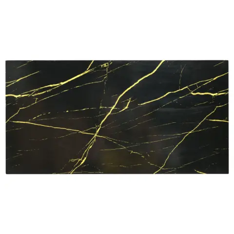Contemporary Coffee Table With Faux Marble Top, Rectangle Cocktail Table With Caster Wheels, Moderate Luxury Center Table With Gold Metal Bars For Living Room, Black 5