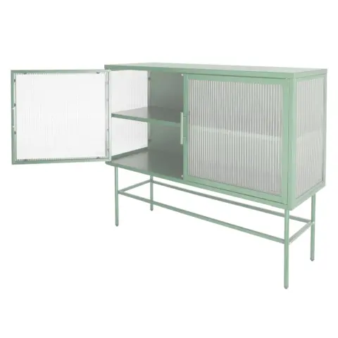 Double Door Tempered Glass Sideboard Console Table With 2 Fluted Glass Doors Adjustable Shelf And Feet Anti Tip Dust Free Kitchen Credenza Cabinet 1