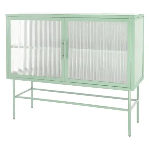 Double Door Tempered Glass Sideboard Console Table With 2 Fluted Glass Doors Adjustable Shelf And Feet Anti Tip Dust Free Kitchen Credenza Cabinet 10