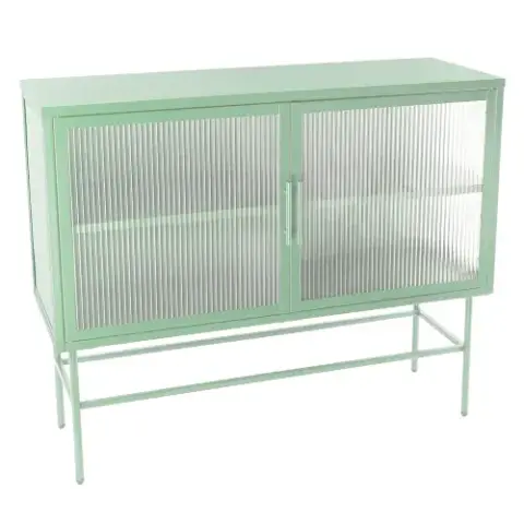 Double Door Tempered Glass Sideboard Console Table with 2 Fluted Glass Doors Adjustable Shelf and Feet Anti-Tip Dust-free Kitchen Credenza Cabinet