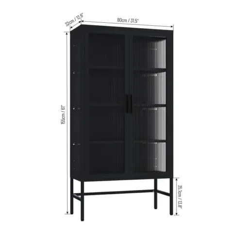 Double Glass Door Storage Cabinet With Adjustable Shelves And Feet Cold Rolled Steel Sideboard Furniture For Living Room Kitchen Black 17