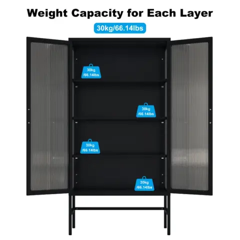 Double Glass Door Storage Cabinet With Adjustable Shelves And Feet Cold Rolled Steel Sideboard Furniture For Living Room Kitchen Black 5