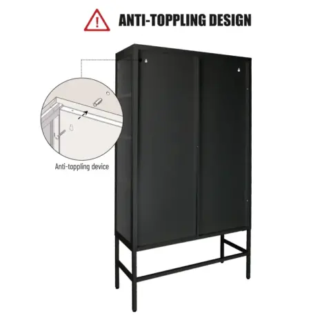 Double Glass Door Storage Cabinet With Adjustable Shelves And Feet Cold Rolled Steel Sideboard Furniture For Living Room Kitchen Black 9